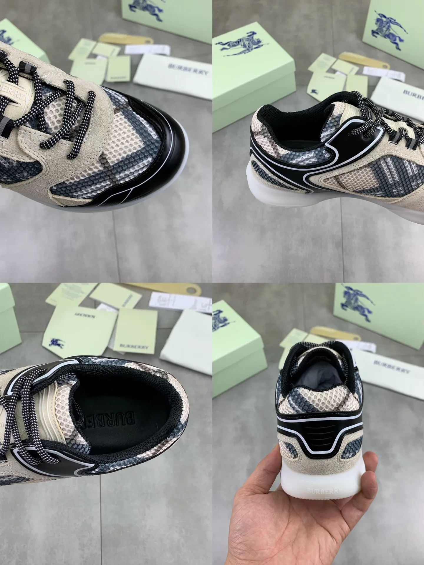 Factory price P720 [BURBERRY] Burberry - High-end quality original order - Upper: imported 🔝 original material - Inner lining: cowhide lining, feet; water-dyed cowhide - Outsole: ultra-light TPR rubber; two-color molded outsole - Ultra-high quality control·Fine workmanship: highlighted (high-end·nobility·grade) -Size: 36-46 for men and women Color: 4️⃣colors available